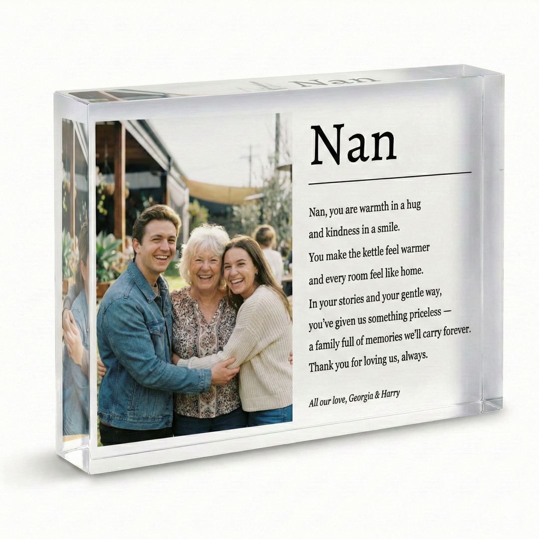Personalised Mum Poem Photo Gift - Custom Clear Acrylic Photo Block with Heartfelt Message