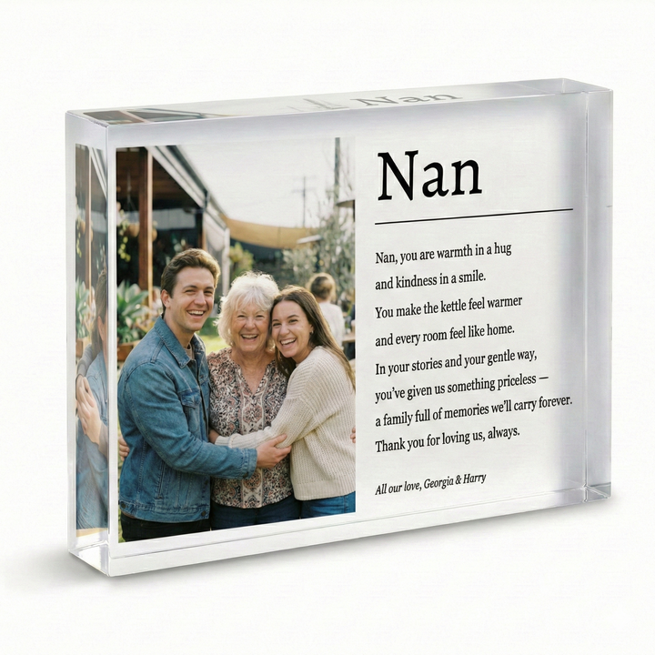 Personalised Mum Poem Photo Gift - Custom Clear Acrylic Photo Block with Heartfelt Message