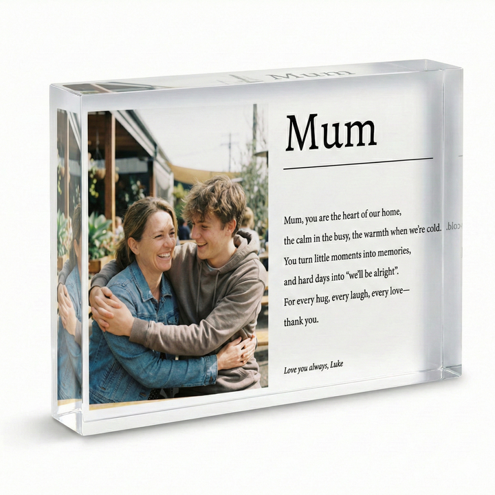 Personalised Mum Poem Photo Gift - Custom Clear Acrylic Photo Block with Heartfelt Message