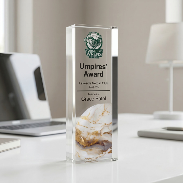 Personalised Netball Trophy Award - UV Printed Onto a Premium Solid Acrylic Block - Available  6 Sizes