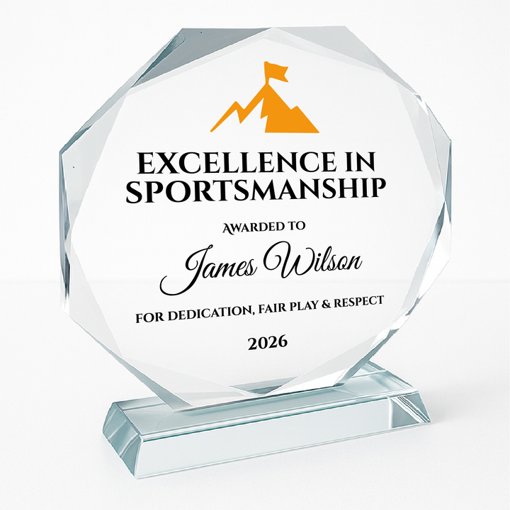 Personalised Crystal Award Trophy - Octagon Crystal