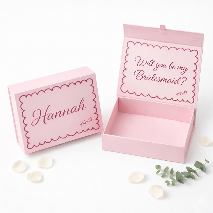 Personalised Bridesmaid Proposal Box - Scallop Design - Custom Name & Message - 4 Colours, 4 Sizes