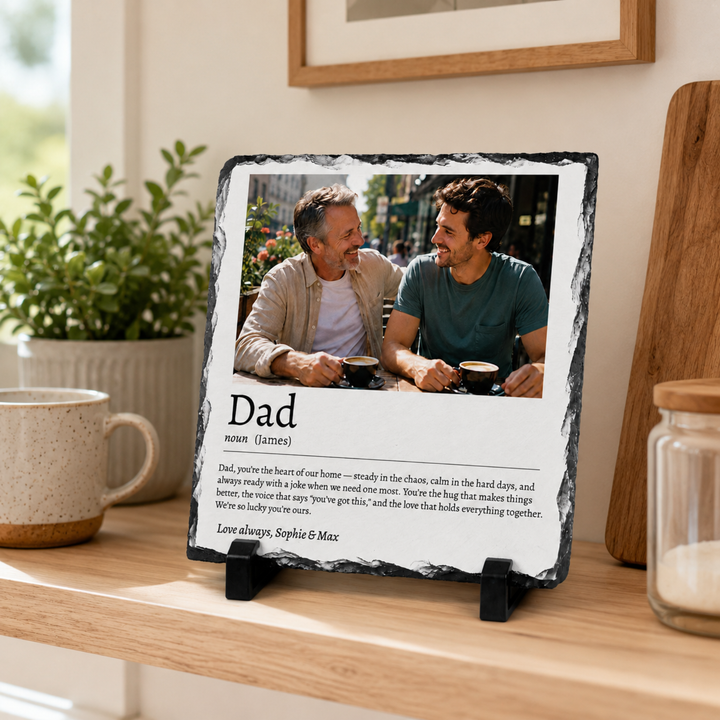 Personalised Father's Day Definition Photo Gift for Dad Grandad Grandpa - Custom Dictionary Style Natural Rock Slate Photo Plaque with Text