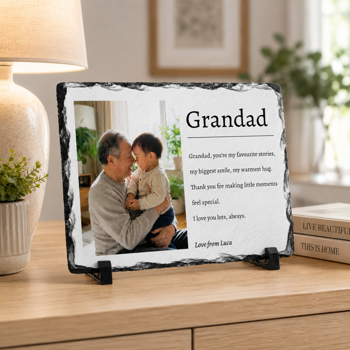 Personalised Father's Day Poem Photo Gift for Dad Grandad Grandpa - Custom Natural Rock Slate Photo Plaque with Heartfelt Message
