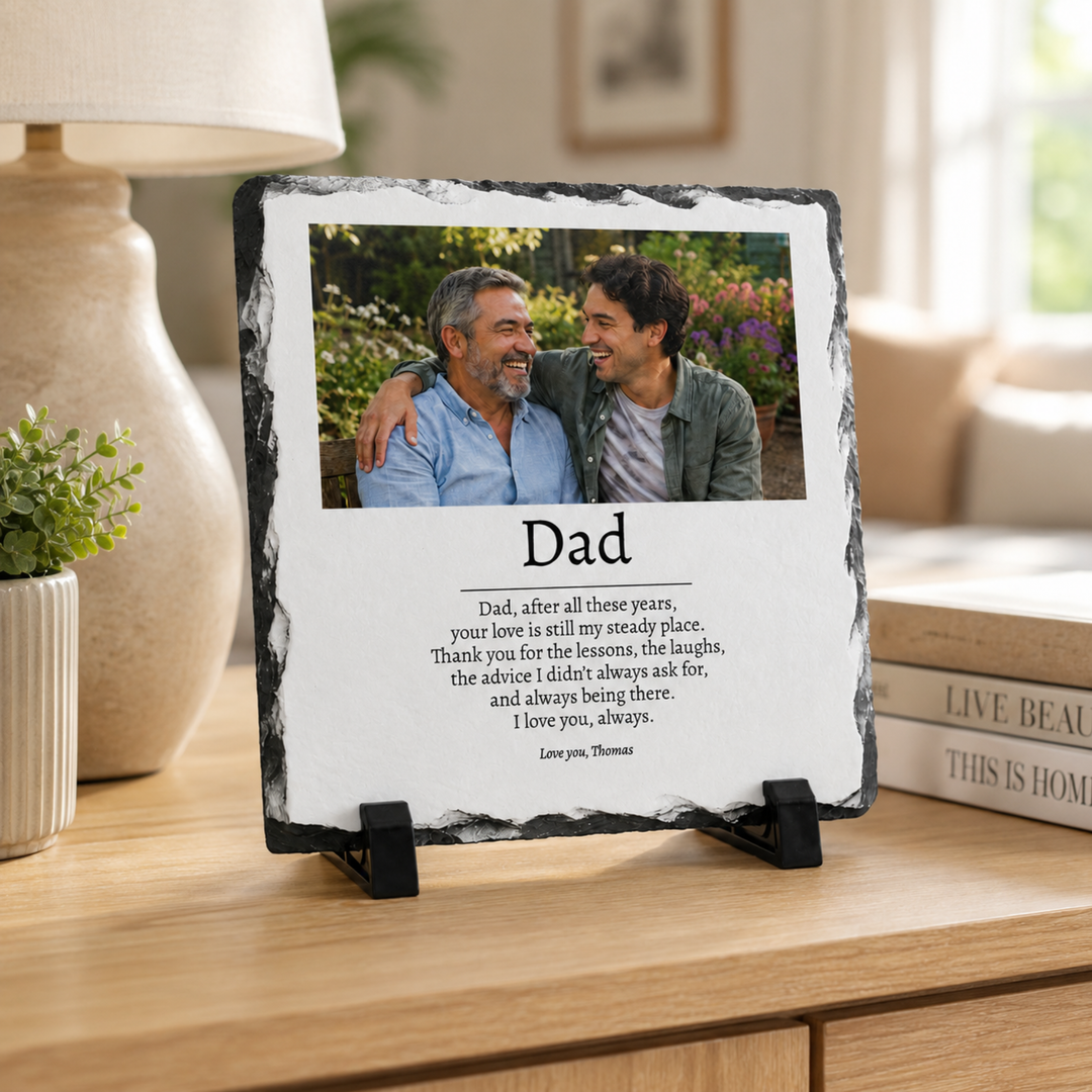 Personalised Father's Day Poem Photo Gift for Dad Grandad Grandpa - Custom Natural Rock Slate Photo Plaque with Heartfelt Message