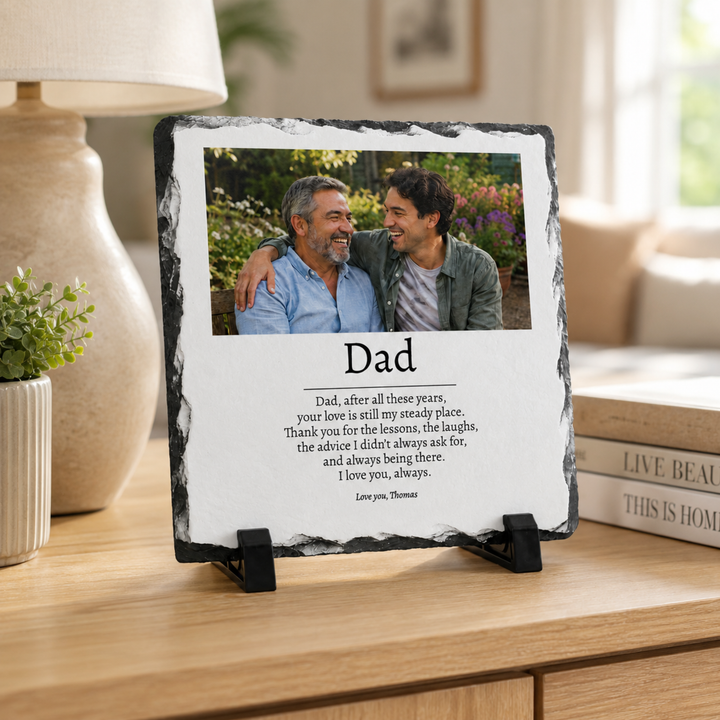 Personalised Father's Day Poem Photo Gift for Dad Grandad Grandpa - Custom Natural Rock Slate Photo Plaque with Heartfelt Message