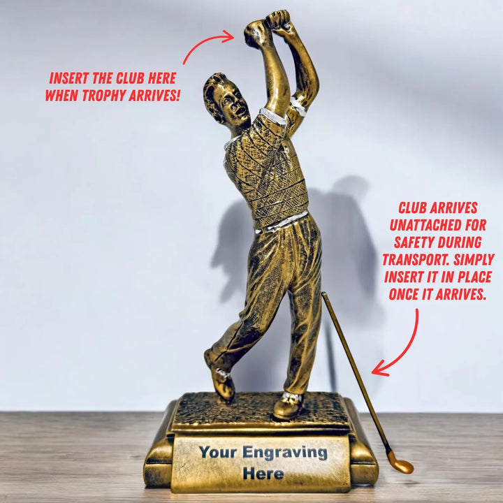 Personalised Gold Golf Trophy 27 cm Resin Award