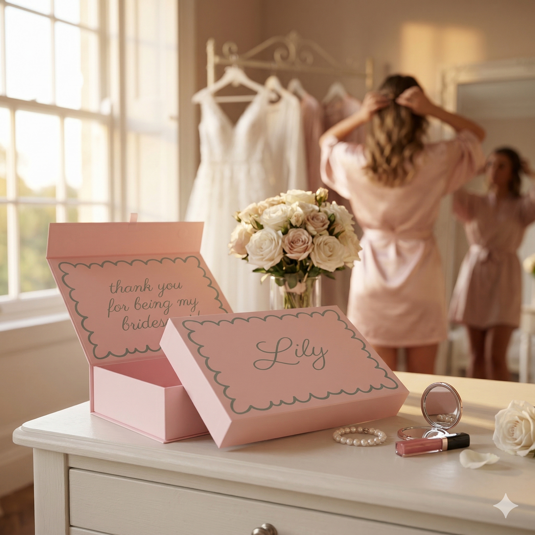 Personalised Bridesmaid Proposal Box - Scallop Design - Custom Name & Message - 4 Colours, 4 Sizes