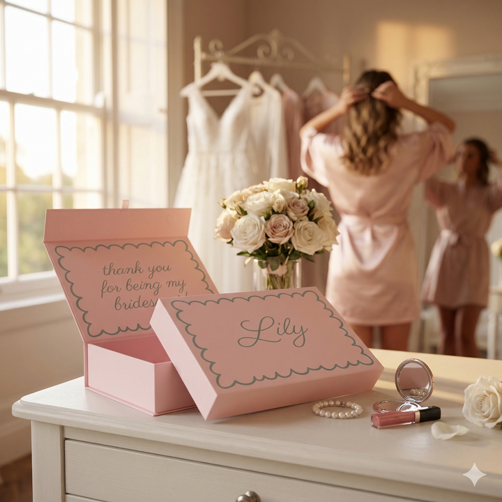 Personalised Bridesmaid Proposal Box - Scallop Design - Custom Name & Message - 4 Colours, 4 Sizes