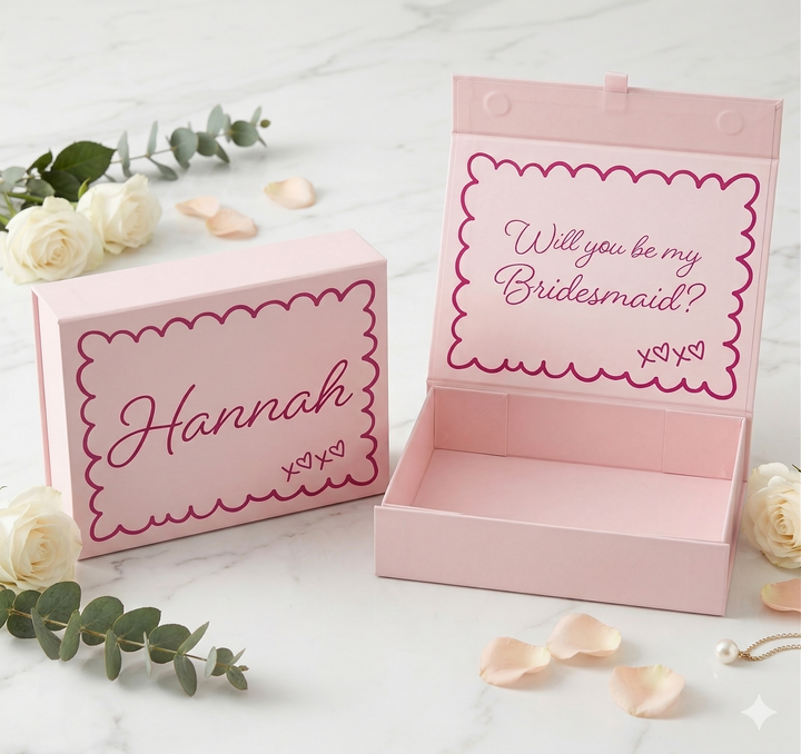 Personalised Bridesmaid Proposal Box - Scallop Design - Custom Name & Message - 4 Colours, 4 Sizes