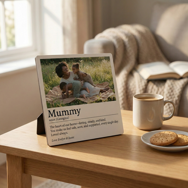 Personalised Mum Definition Wooden Photo Plaque with Easel Stand - Dictionary Style Birthday & Mother’s Day Gift for Mum Nan Grandma