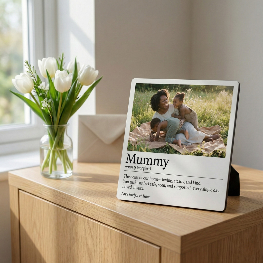 Personalised Mum Definition Wooden Photo Plaque with Easel Stand - Dictionary Style Birthday & Mother’s Day Gift for Mum Nan Grandma