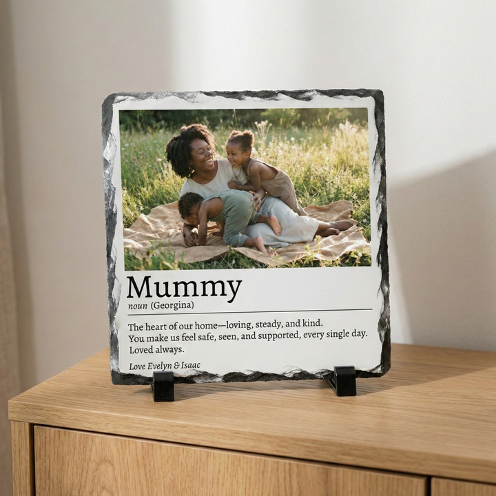 Personalised Mum Definition Photo Slate Gift - Custom Dictionary Style Natural Rock Slate Photo Plaque with Text