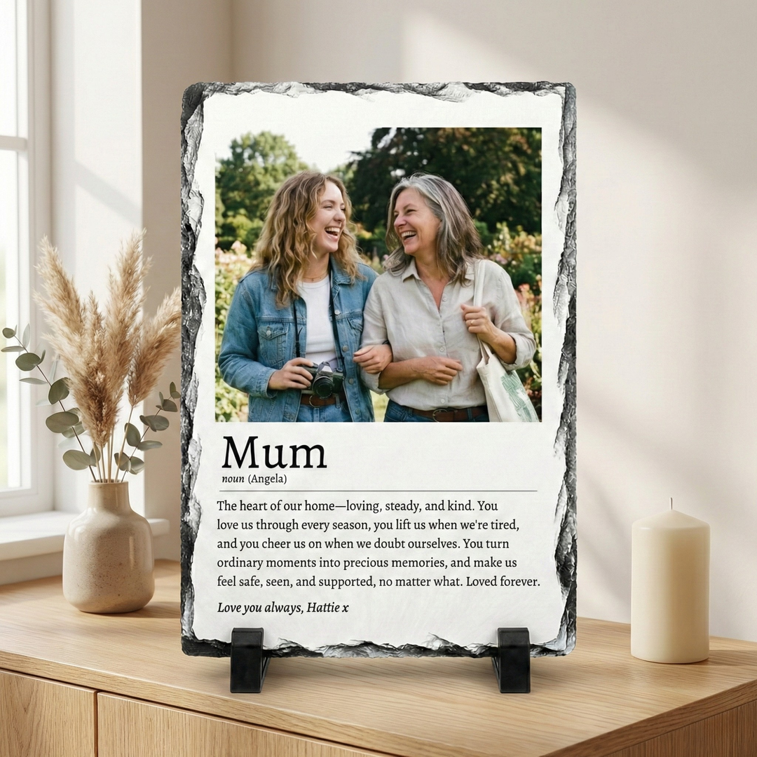 Personalised Mum Definition Photo Slate Gift - Custom Dictionary Style Natural Rock Slate Photo Plaque with Text