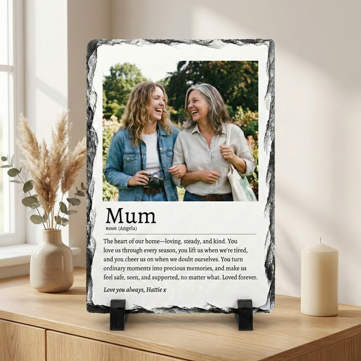 Personalised Mum Definition Photo Slate Gift - Custom Dictionary Style Natural Rock Slate Photo Plaque with Text