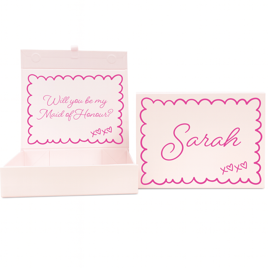 Personalised Bridesmaid Proposal Box - Scallop Design - Custom Name & Message - 4 Colours, 4 Sizes