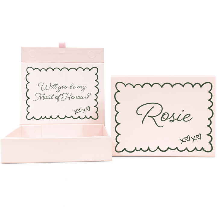 Personalised Bridesmaid Proposal Box - Scallop Design - Custom Name & Message - 4 Colours, 4 Sizes