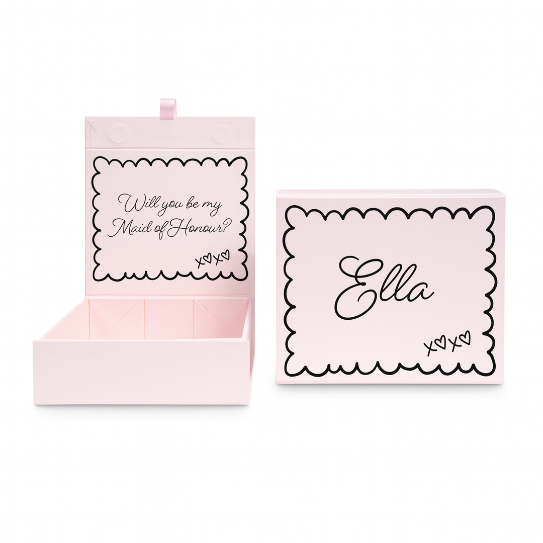 Personalised Bridesmaid Proposal Box - Scallop Design - Custom Name & Message - 4 Colours, 4 Sizes