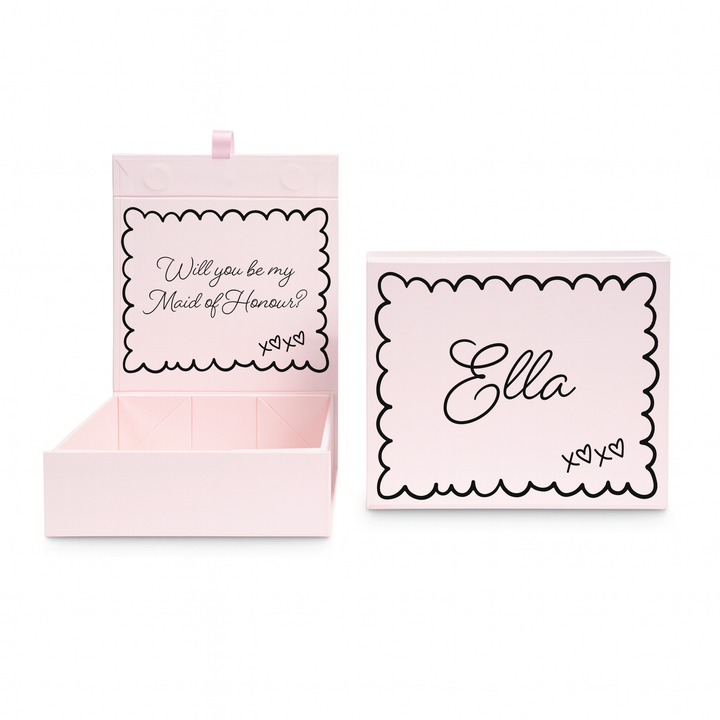Personalised Bridesmaid Proposal Box - Scallop Design - Custom Name & Message - 4 Colours, 4 Sizes