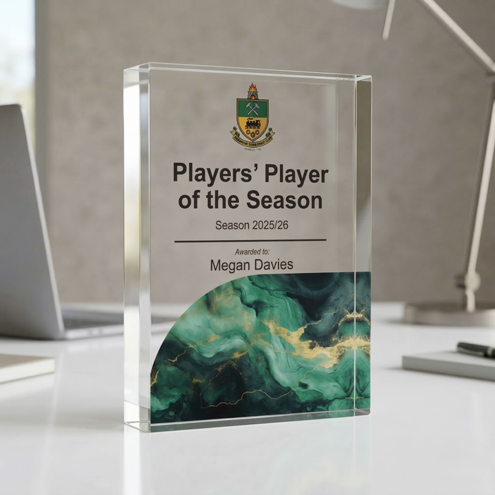 Personalised Rugby Trophy Award - UV Printed Onto a Premium Solid Acrylic Block - Available  6 Sizes