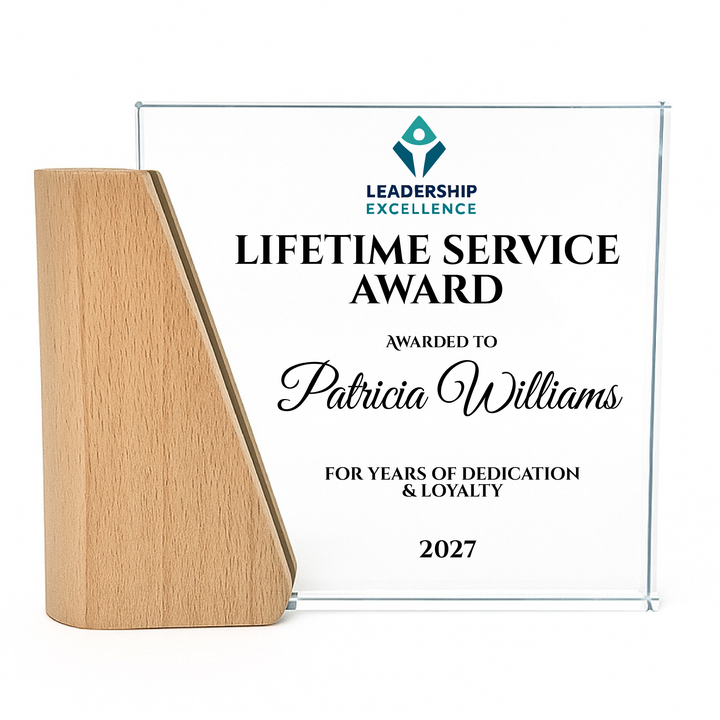 Personalised Crystal Award Trophy - Side Wood Crystal