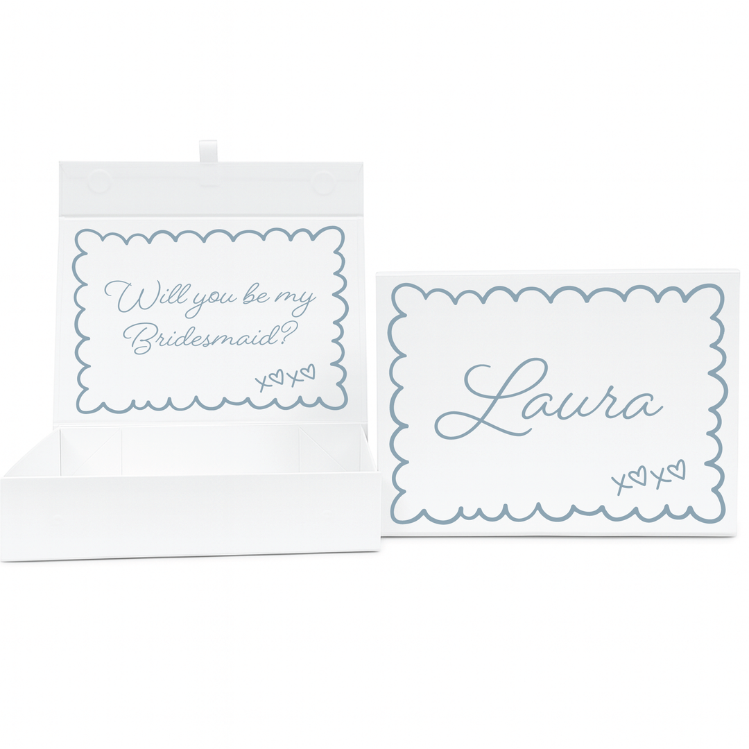 Personalised Bridesmaid Proposal Box - Scallop Design - Custom Name & Message - 4 Colours, 4 Sizes