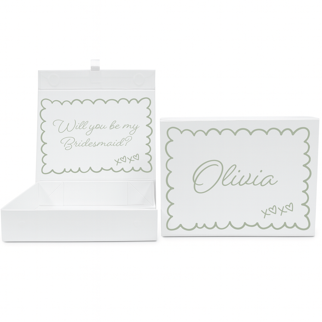 Personalised Bridesmaid Proposal Box - Scallop Design - Custom Name & Message - 4 Colours, 4 Sizes