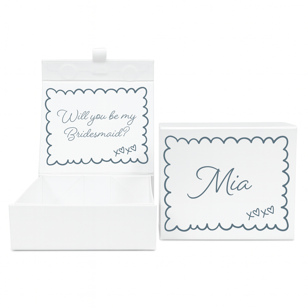 Personalised Bridesmaid Proposal Box - Scallop Design - Custom Name & Message - 4 Colours, 4 Sizes