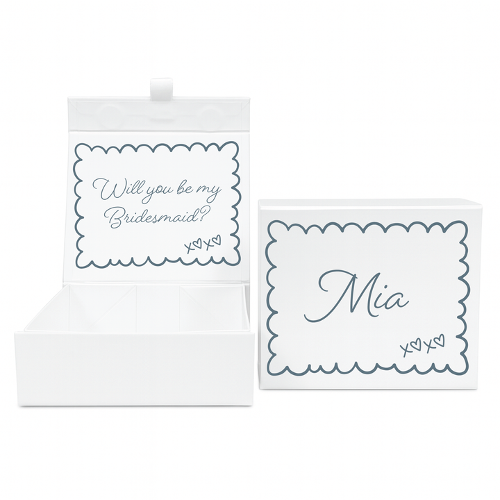 Personalised Bridesmaid Proposal Box - Scallop Design - Custom Name & Message - 4 Colours, 4 Sizes