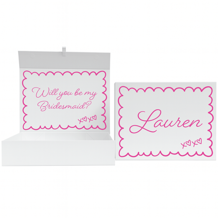 Personalised Bridesmaid Proposal Box - Scallop Design - Custom Name & Message - 4 Colours, 4 Sizes