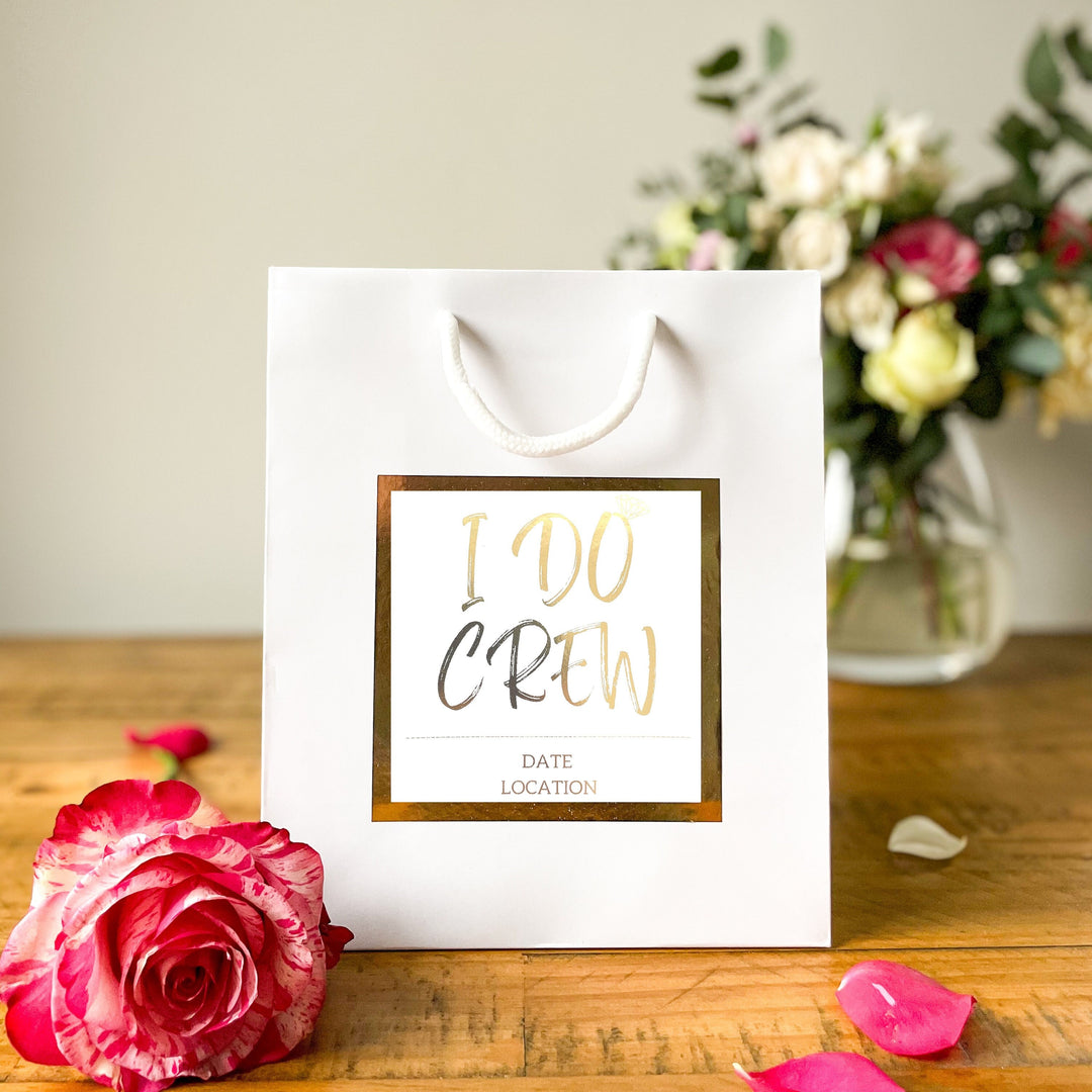 I Do Crew small bridesmaid gift bag with gold foil sticker