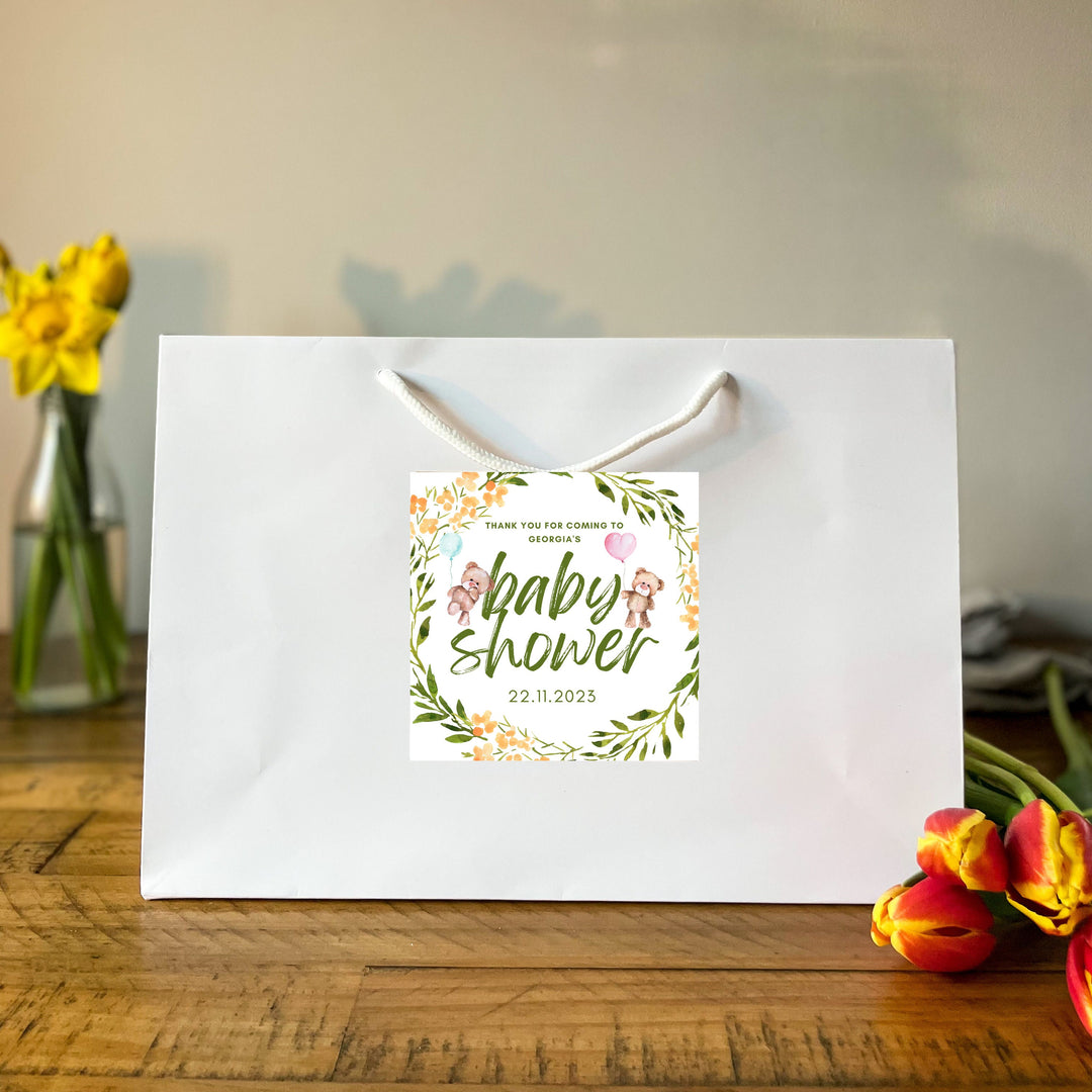 Personalised Baby Shower Gift Bag with Teddy Sticker Options