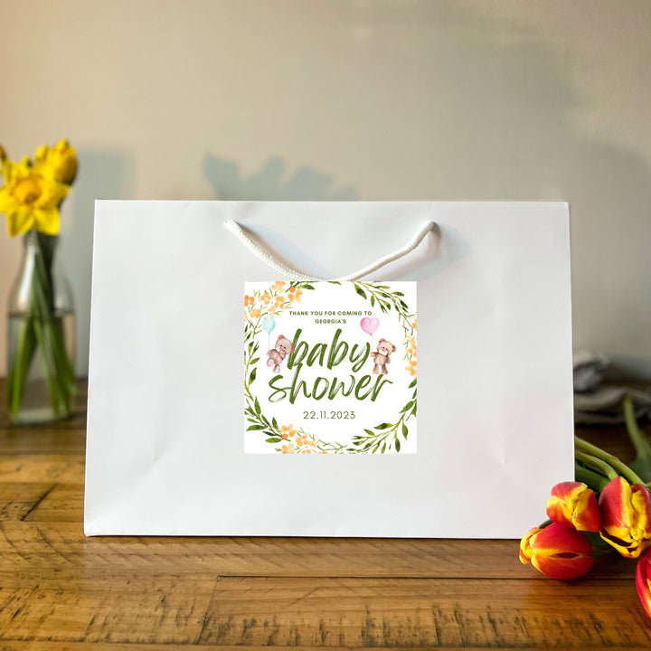 Personalised Baby Shower Gift Bag with Teddy Sticker Options