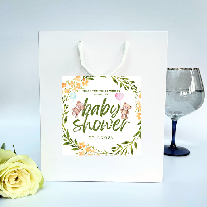Personalised Baby Shower Gift Bag with Teddy Sticker Options