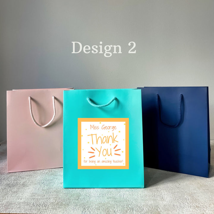 Three different color teacher gift bags megenta bluse pin
