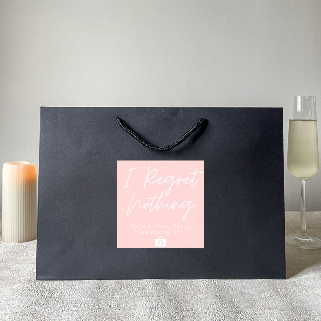 Black hen party gift bags with the sticker prints