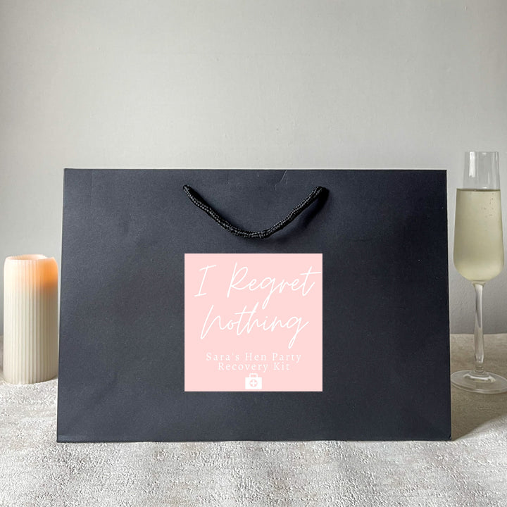 Black hen party gift bags with the sticker prints