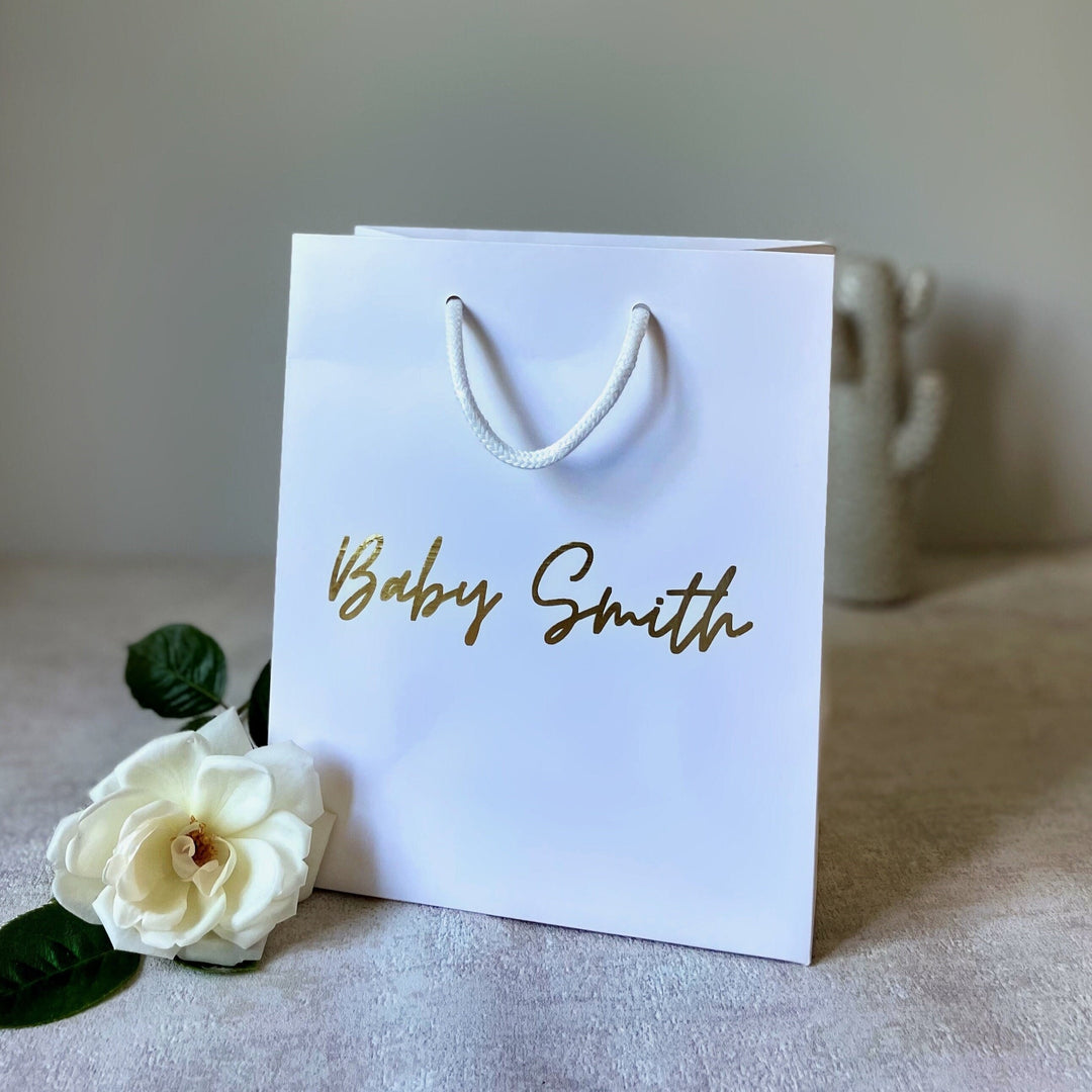 Personalised New Baby Gift Bag - Luxury Rope-Handle Foil Print