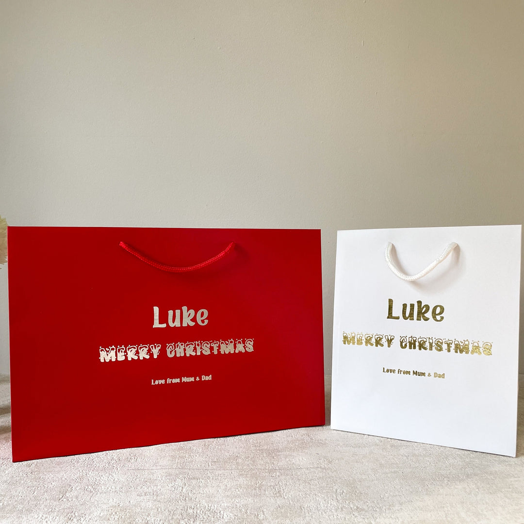 Personalised Child’s Christmas Gift Bags – Custom Foil Messaging
