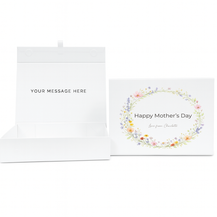 Personalised Magnetic Gift Box - Wreath Design - Luxury White Gift Box for Mum, Nan & Grandma