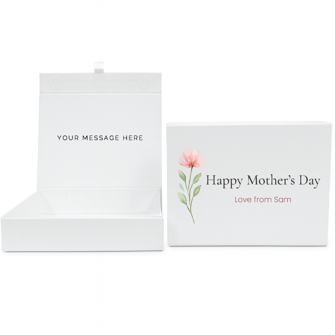 Personalised Magnetic Gift Box - Pink Flower Design - Luxury White Gift Box for Mum, Nan & Grandma