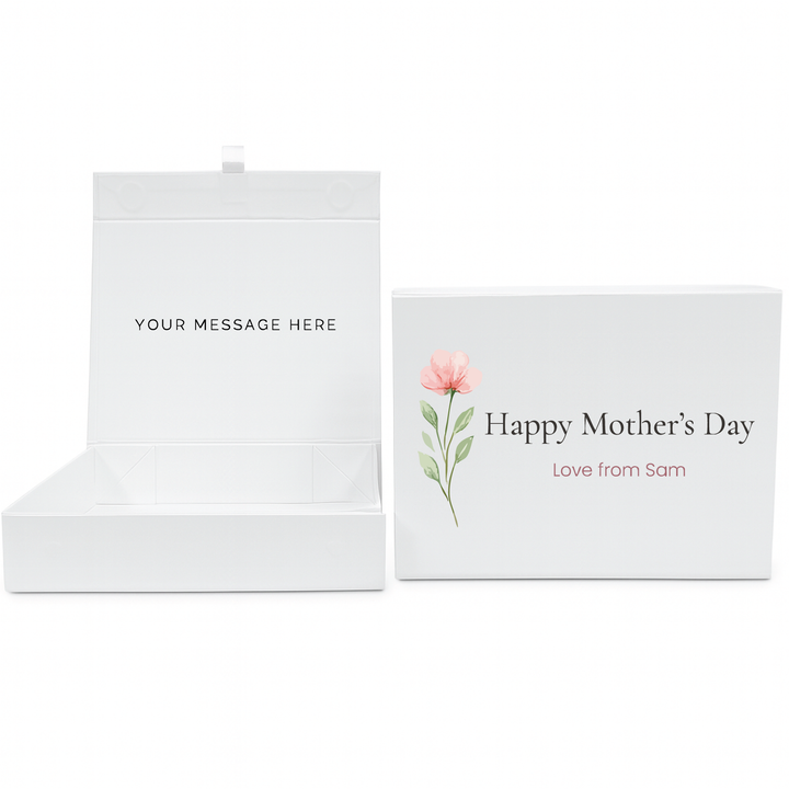 Personalised Magnetic Gift Box - Pink Flower Design - Luxury White Gift Box for Mum, Nan & Grandma