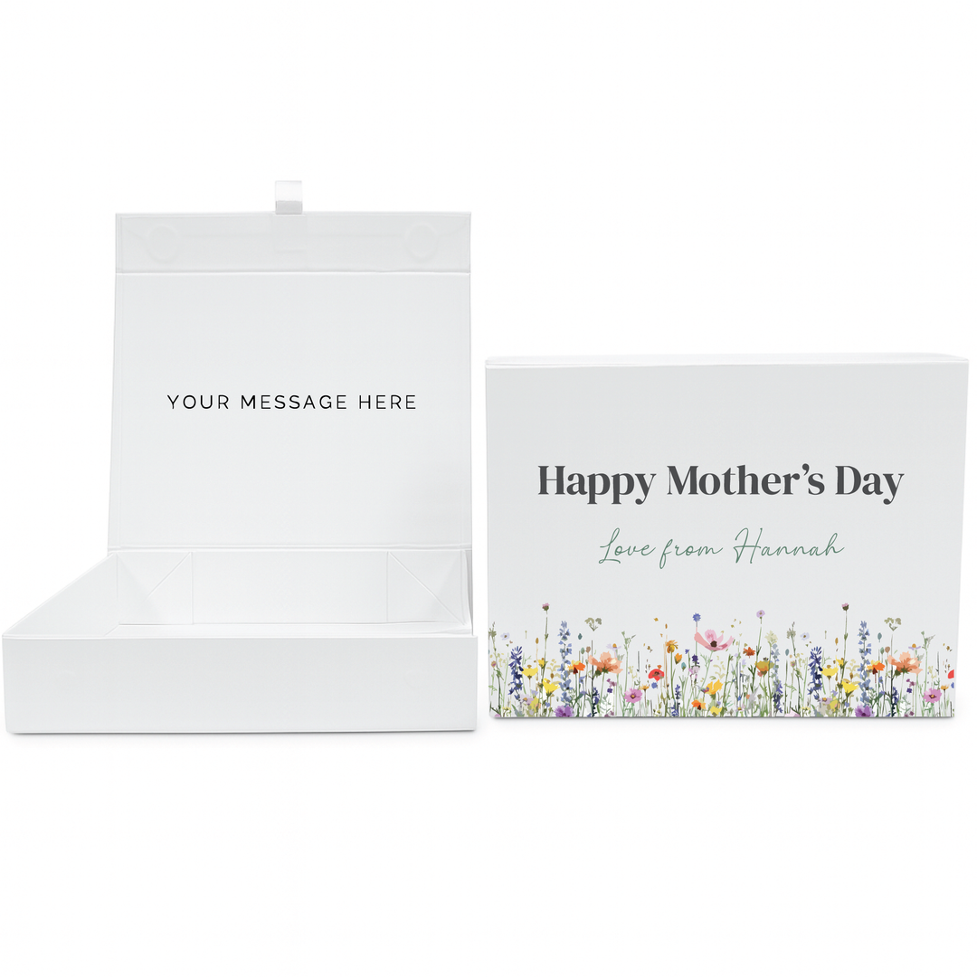 Personalised Magnetic Gift Box - Wildflower Design - Luxury White Gift Box for Mum, Nan & Grandma