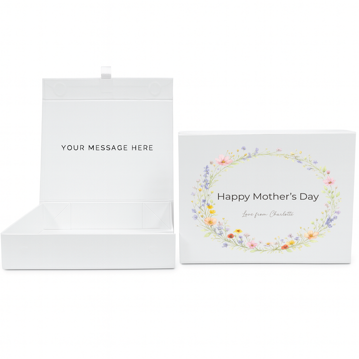 Personalised Magnetic Gift Box - Wreath Design - Luxury White Gift Box for Mum, Nan & Grandma