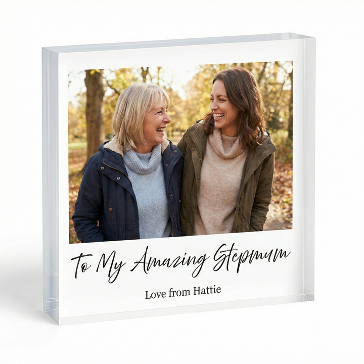 Personalised Acrylic Photo Block Mum Gift - Custom Square Photo Frame with Text