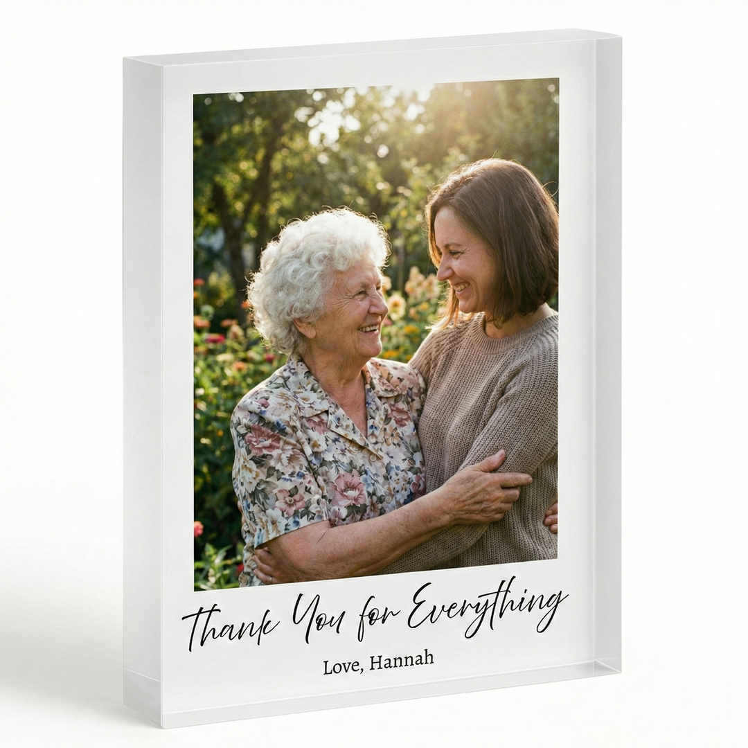 Personalised Acrylic Photo Block Mum Gift - Custom Square Photo Frame with Text