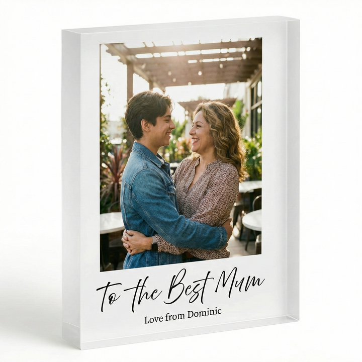 Personalised Acrylic Photo Block Mum Gift - Custom Square Photo Frame with Text