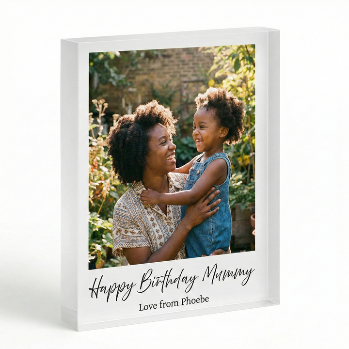 Personalised Acrylic Photo Block Mum Gift - Custom Square Photo Frame with Text