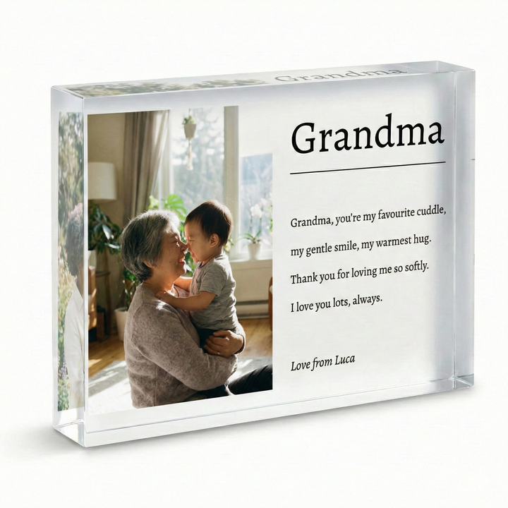 Personalised Mum Poem Photo Gift - Custom Clear Acrylic Photo Block with Heartfelt Message