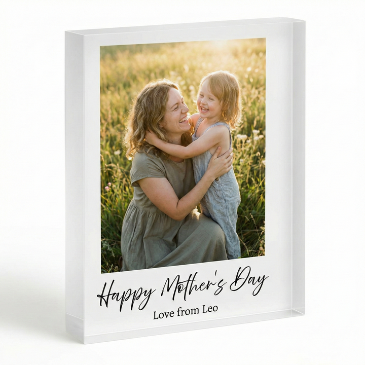 Personalised Acrylic Photo Block Mum Gift - Custom Square Photo Frame with Text